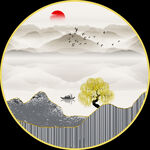 新中式圆形山水玄关