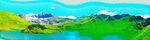 手绘山水风景画广角长图插画