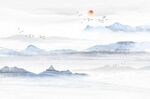 蓝色水墨山水海纳百川背景墙