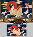 日式浮世绘仕女背景