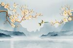 手绘花鸟山水背景墙