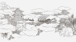 素描楼阁阁楼中式庭院建筑图片
