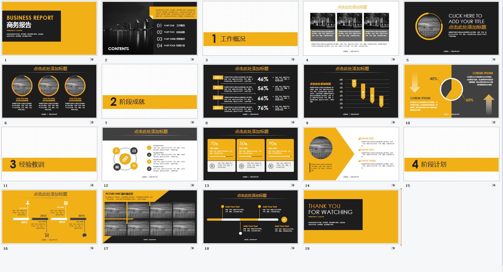 黄黑主色调PPT演示模板