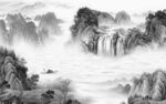 别墅大气灰山水画 tif分层