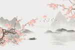 工笔梅花山水背景墙