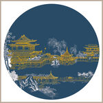 古建筑楼阁线描宫廷国画