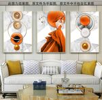 橙色系美女三联画