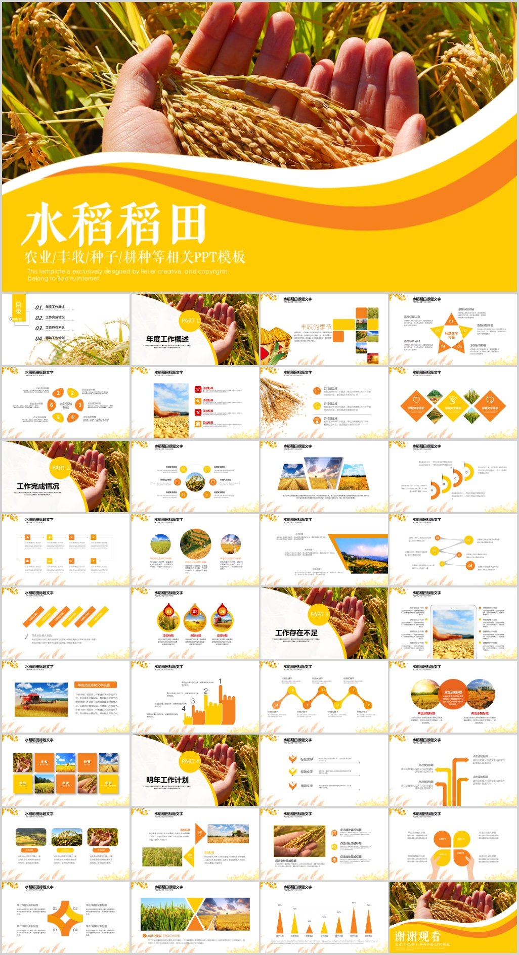 水稻五常有机大米PPT模板农业