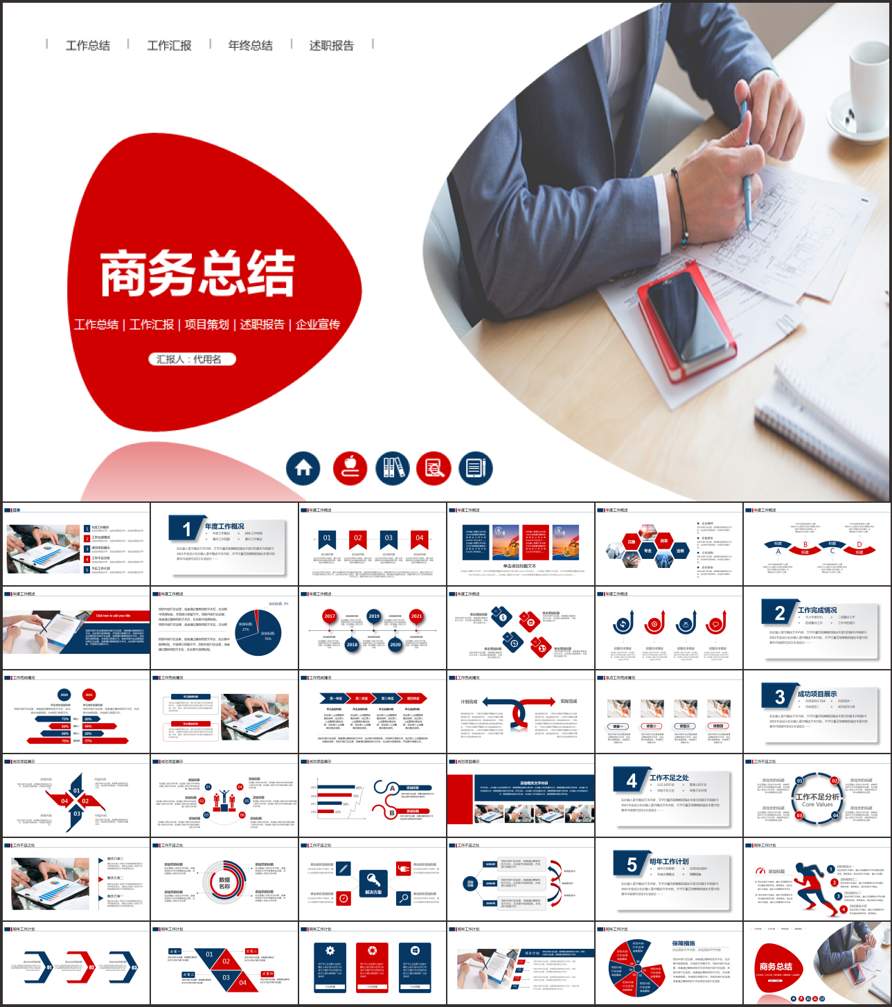 红色商务风工作总结汇报PPT