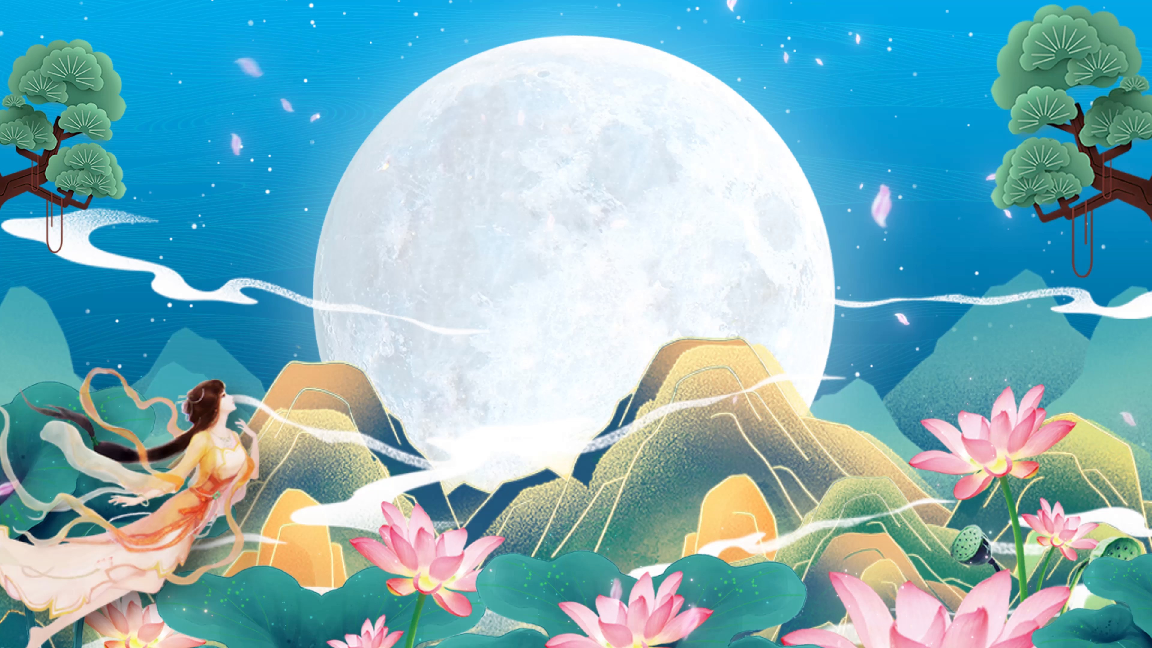 中秋节国潮鎏金动态背景AE模板