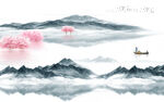 中国风山水客厅背景 TIF分层