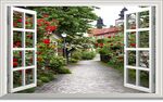 窗外风景欧式街道花藤小路背景墙