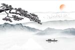 中式山水迎客松背景墙