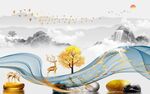 新中式山水背景墙图片