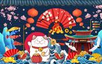 日式和风招财猫工装背景墙