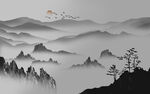手绘山水画背景墙
