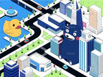 城市楼房小黄鸭积木熊本游戏插图