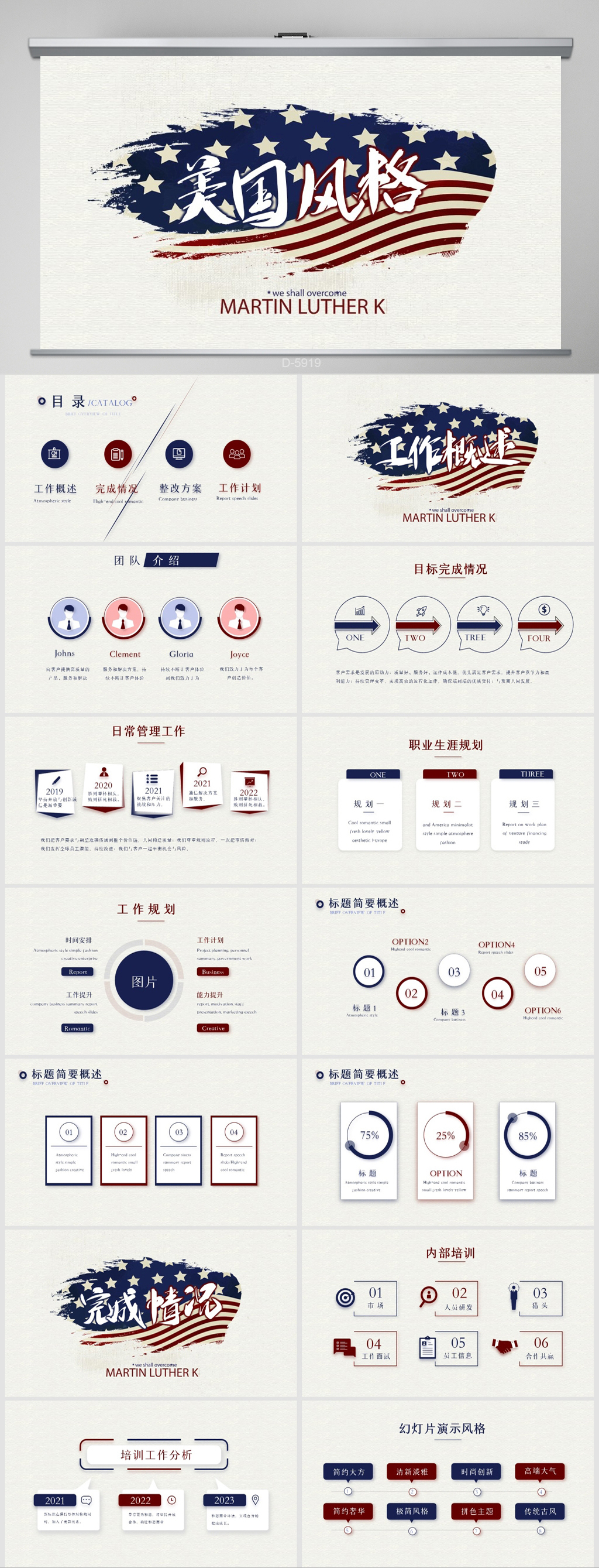 简约创意美国风格美国国旗PPT