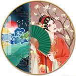 国潮古代美女工装脸谱装饰画