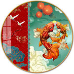  现代简约金色线条九鱼图装饰画