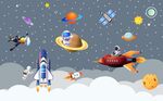 北欧太空星空儿童房背景墙