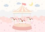 北欧手绘粉色星空乐园旋转木马