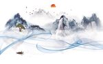 意境 山水中式墙画 TIF分层