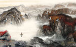高档 山水墙画背景 TIF分层