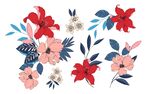 北欧热带风手绘花卉分层素材