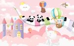 卡通彩虹大象儿童房背景墙图片