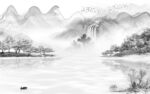 中国风客厅灰色山水 tif分层