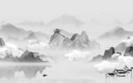 新中式灰色画山水图 tif分层
