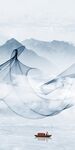 中式简约山水玄关 文件分层画