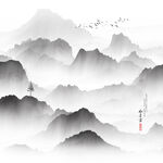 新中式圆形山水画