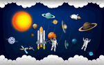 卡通宇宙星空宇航员