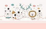 手绘卡通动物壁画