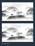 新中式水墨山水抽象画电视背景墙