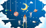 火箭宇宙太空宇航员儿童房背景墙
