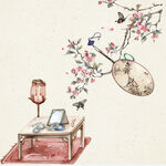 复古桃树 工笔画模板 镜子 