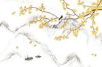 银杏花鸟背景墙