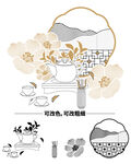 茶杯茶叶花窗组合