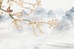 中式银杏花鸟背景墙