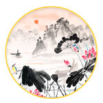 圆形画 荷花