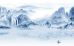 蓝色高清山水墙画 TIF分层