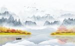 桂林山水新中式背景墙