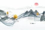 中式山水麋鹿背景墙