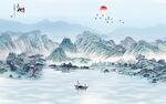 客厅山水意境墙画 TIF分层