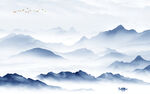 蓝色山水中式背景 tif分层
