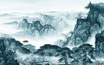 国画客厅墙画山水 TIF分层