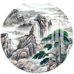 新中式国画水墨山水圆形装饰画